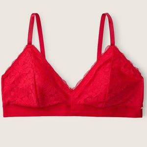 NWOT Victoria’s Secret PINK Red Lace Lightly Lined Triangle Bralette Size Med-DD